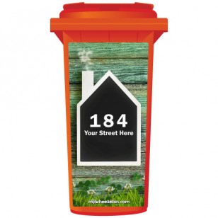 Your House Number Or Name & Street Name On A House Shaped Chalkboard Wheelie Bin Sticker Panel